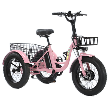 Home 24 3-Wheel Pink Electric Bike – 500W Fat Tire Cargo Tricycle, Adjustable Seat, Removable Battery